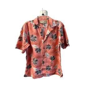 palm island clothing co button up Hawaiians leaves tropical men shirt M orange